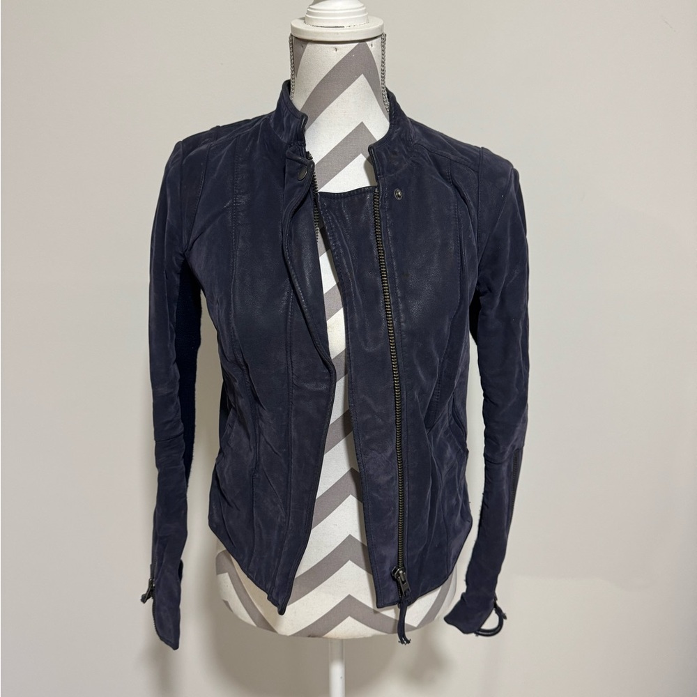 Free People Navy Leather Jacket